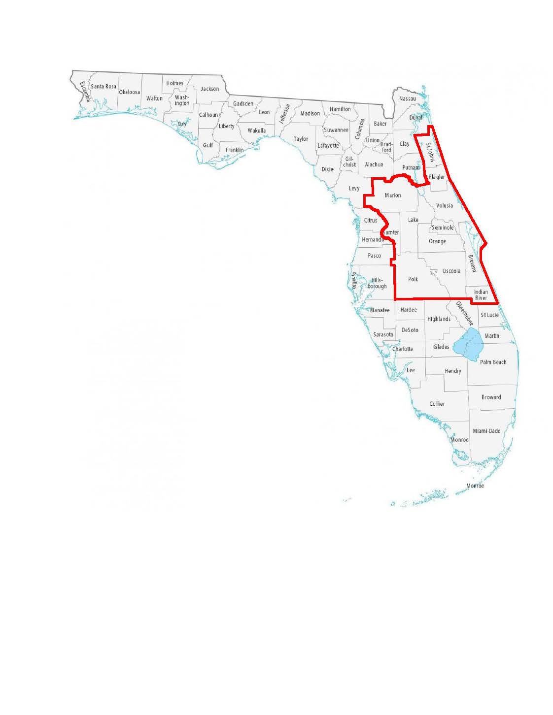 Map showing the Thomas Penders and Associates service area in Florida